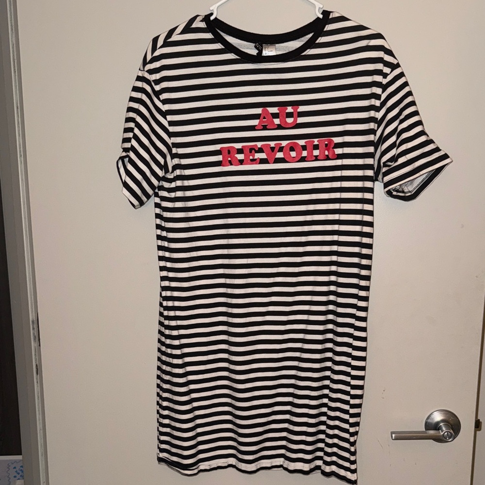 Striped T-Shirt Dress with Red 'Au Revoir'